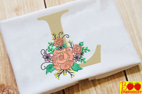 Letter L and Flower Embroidery Design